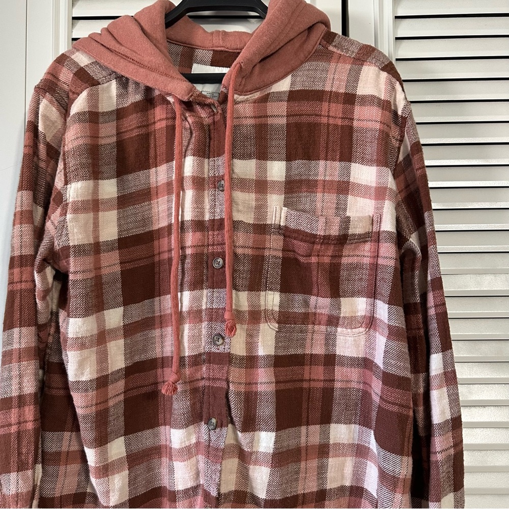 American Eagle Plaid Flannel Hooded Button up Size Small